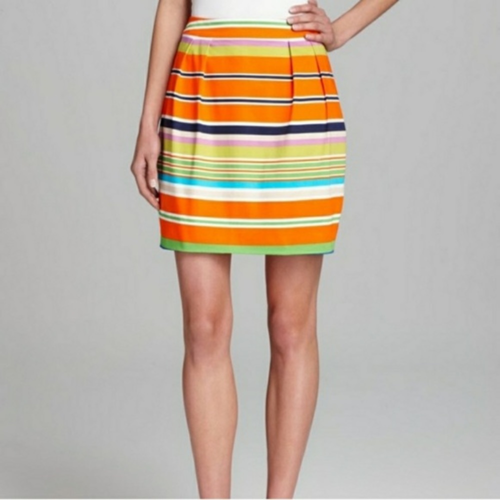 Kate Spade Orange Blue Green Striped Mini Skirt 8